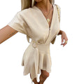 fashiongentle style v-neck dress waist slimming lookasymmetrical skirt nichesense of design short skirt