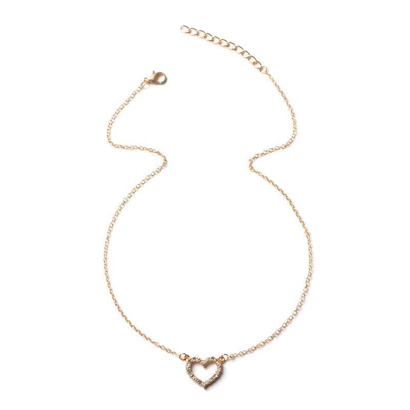 Wholesale alloy heart necklaces - european & american cross-border jewelry - versatile diamond-studded choker - women's water wave chain - high-end necklace