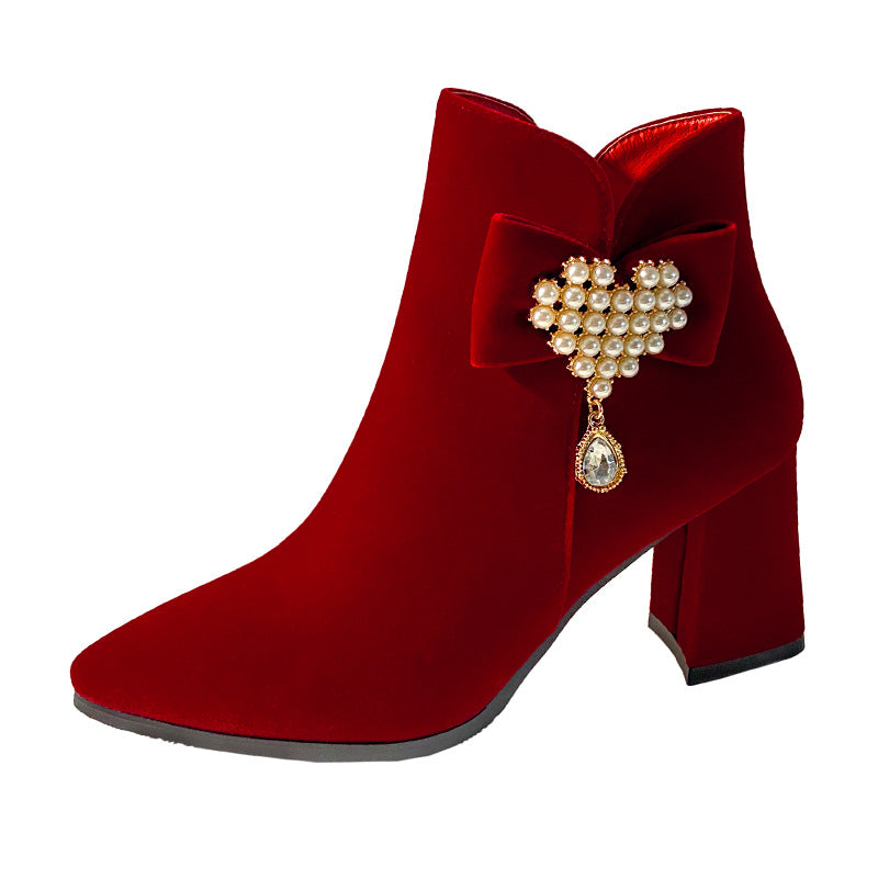 Winter wedding shoes for women 2023new arrival xiuhe wedding dress two-wear thick heel wedding shoes bridal shoes high heels not tiring feet