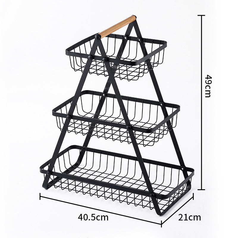 Customized wholesale wrought iron fruit basket removable double-layer vegetable fruit basket kitchen rack living room snack storage basket