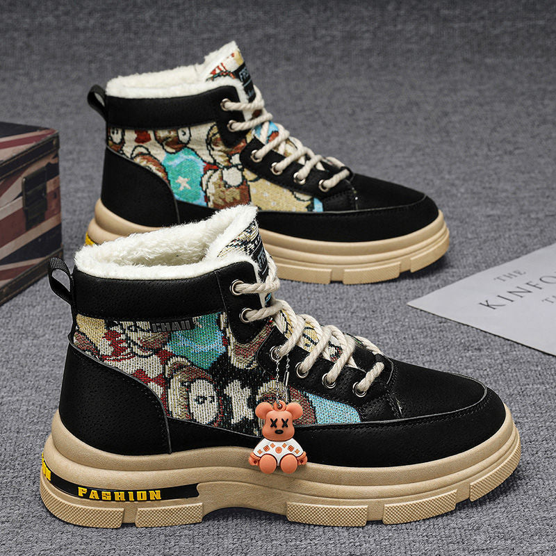 Boots men's high top 2025new arrivalwinter men's shoes fleece-linedthickenedheattech snow cotton shoes men's workwear boots men's