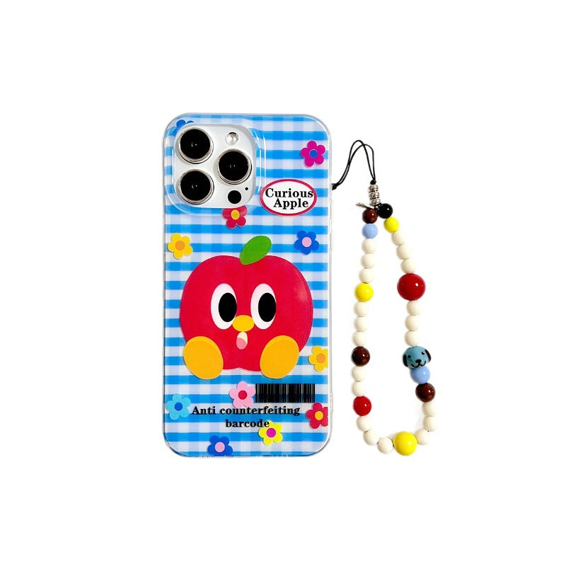 Blue grid apple flower suitable for iphone17 mobile phone case apple 16promax white large hole imd protective cover
