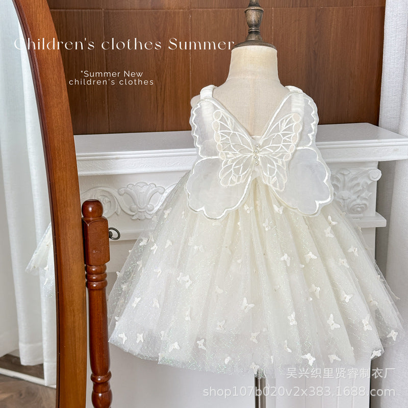 summer new girls' butterfly wing fashion haute couture butterfly soft gauze suspender dress princess dress wholesale