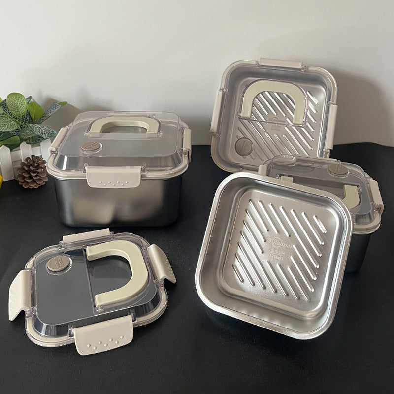 Portable 304 stainless steel square food container - airtight, leak-proof lunch box for refrigerator storage and on-the-go meals