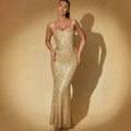 New summer european and american style women's sexy elegant glitter beaded strappy long evening gown dress
