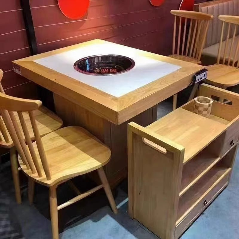 Customized hot pot barbecue table, smokeless purifier, induction cooker, integrated roasting and rinsing, skewers of fragrant barbecue shop, hot pot tables and chairs