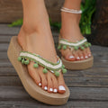 plus size beach slippers women's summer outwearthick sole high heel sandals women's tassel wedge bohemia flip-flops