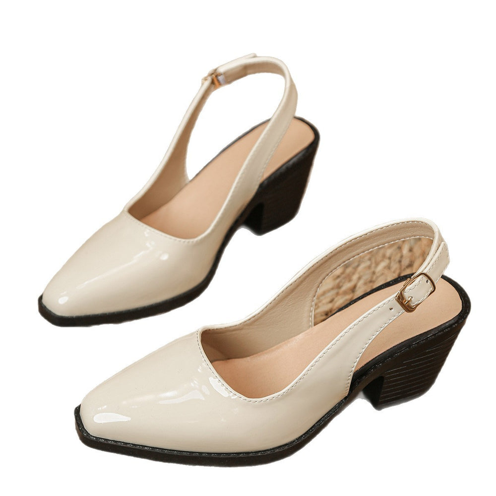 export european size closed-toe backless women's sandals summer square toe fashion patent leather chunky heel burgundy high heels
