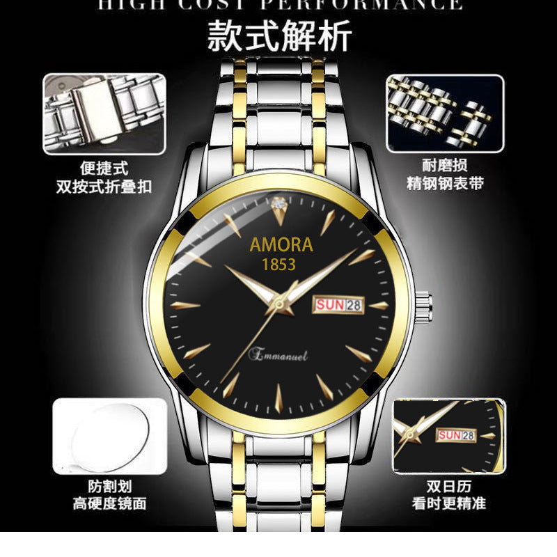 Wholesale amora men's watch - business casual luminous dual calendar non-mechanical casual wristwatch - cross-border waterproof