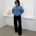 European and american style women's casual denim jacket - new  foreign trade women's washed long sleeve zip-up outerwear