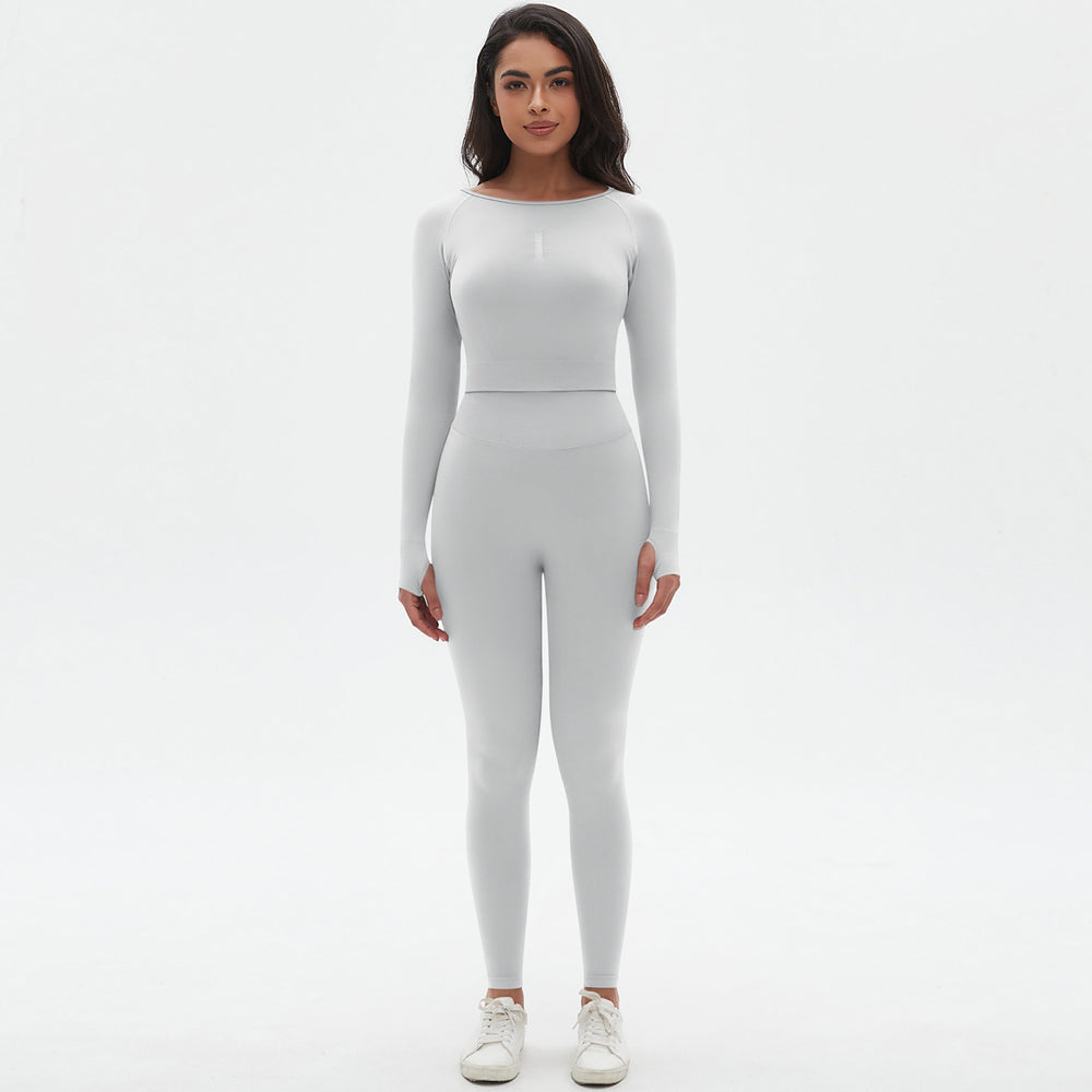 European and american seamless yoga set - high-waisted butt-lifting peach lift leggings with long-sleeve compression top - running & fitness activewear set