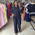 European and american cross-border african women's clothing  summer new fashionable minimalist solid color shirt top and high-waisted pants set