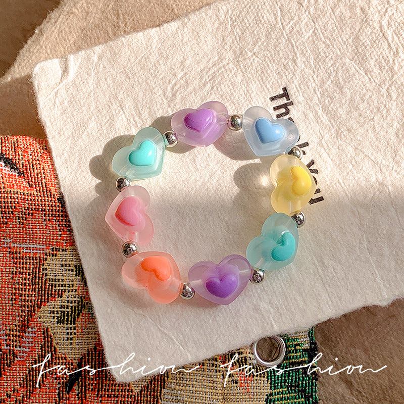Dopamine candy color heart beaded bracelet - trendy, sweet, and versatile style for women - hot girl inspired jewelry
