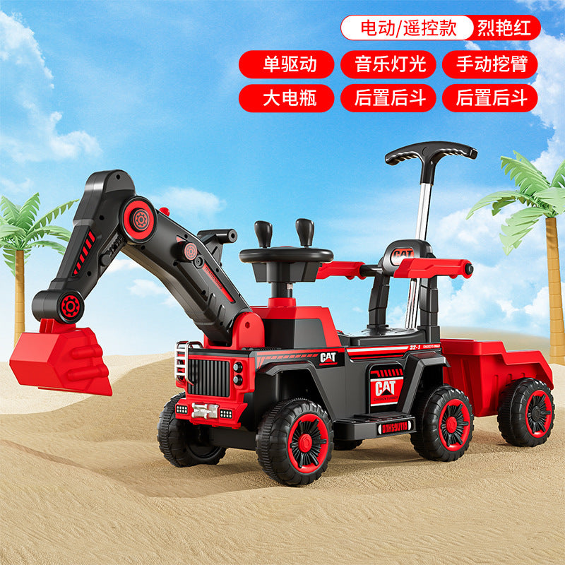 New children's excavator electric seated four-wheeled car large toy excavator baby remote control excavator