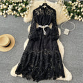 French retroelegancedresswinternew arrivalclassy sensecut out crochet lace waist elegant long skirt