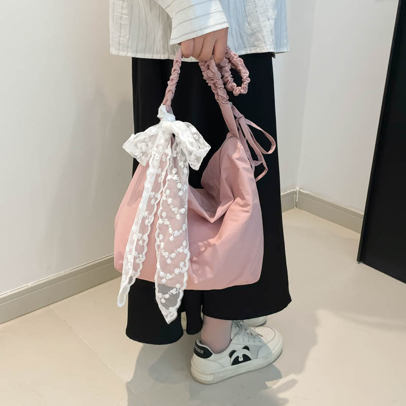 Cross-border 2025 new large-capacity casual nylon messenger bag fashionable and high-end solid color shoulder bag tote bag
