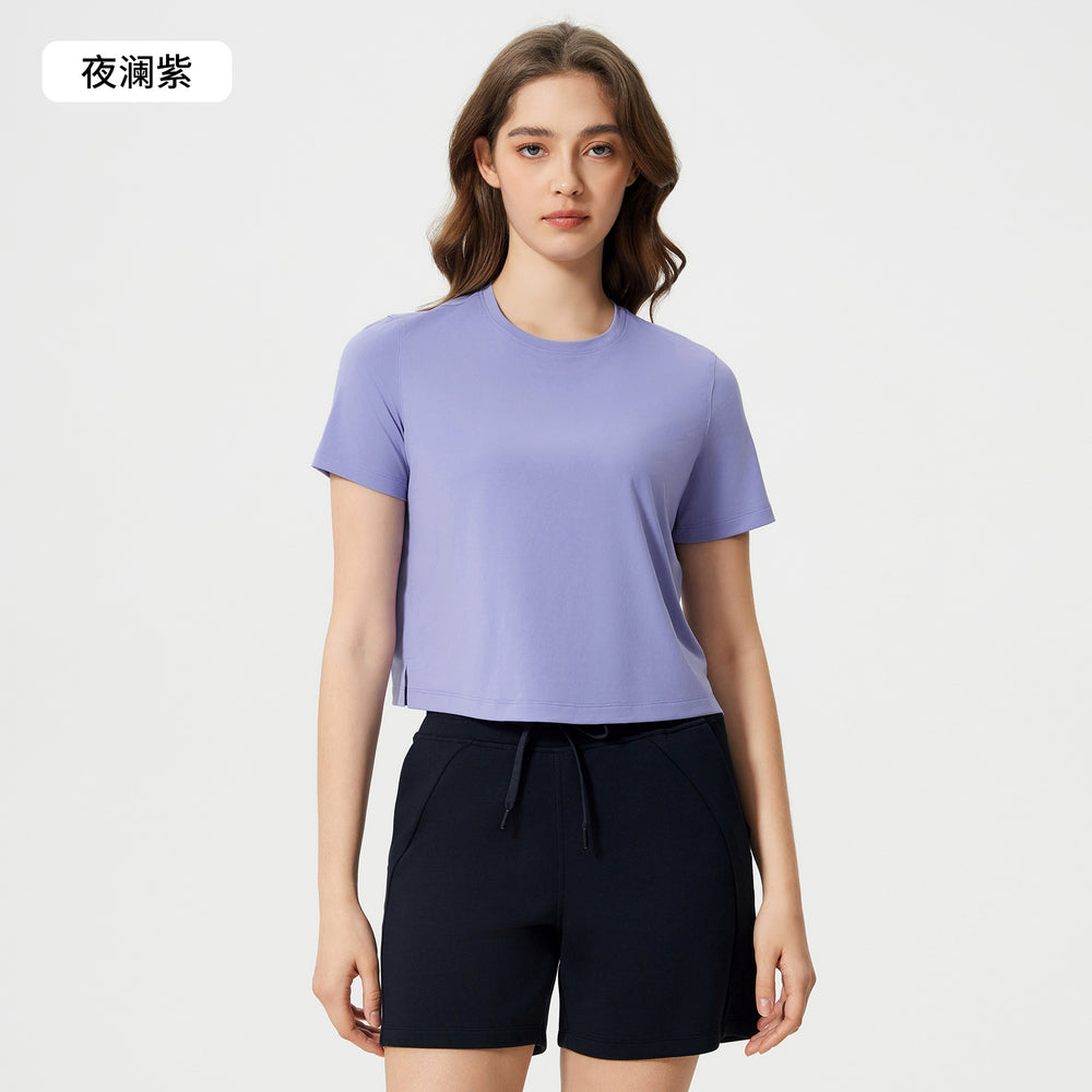 Summer crew neck yoga top - short, loose fit, quick-dry, women's lightweight & breathable activewear t-shirt d25016