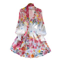 French chic elegant dress for women, spring , high-end deep v-neck, ribbon tie waist, printed ruffle hem mini dress