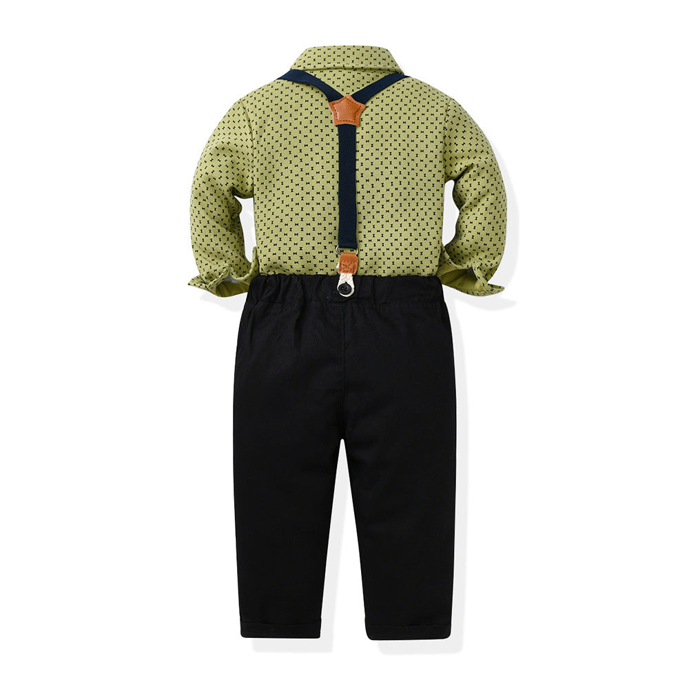 cross-border notice boyssuitlong sleevesprintingshirtoverallskids gentleman's dress first birthday costume