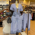 European and american cross-border women's fashion:  summer new collection - stylish printed tie-up striped short-sleeve shirt and wide-leg pants set