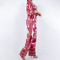 summer new women's clothing: cross-border european and american hot seller - color block retro print off-the-shoulder wide-leg pant set