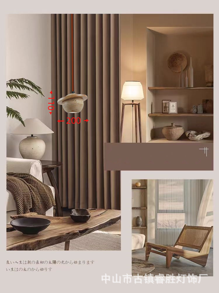 Yellow travertine bedroom bedside chandelier modern minimalist wabi wind Internet celebrity long line single head small hanging lamp bar Zhongshan