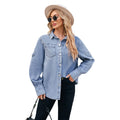 fashioncross-border spring new arrival  washed four-button long sleeves denim shirttops for women