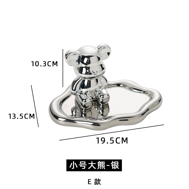 Ins electroplated silver tray popular same style photo props jewelry storage display tray cartoon bear creative ornaments