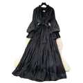 Lightly mature style diamond-encrusted elegance a-line dress women's long sleevestie back waist slimming lookelegant pleated long skirt work clothing