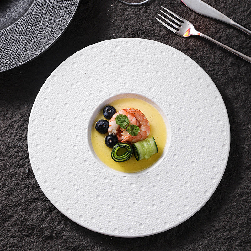 Scandinaviancasual style high-looking black and white ceramic tableware baking dish popular hotel restaurant high-end display flat plate