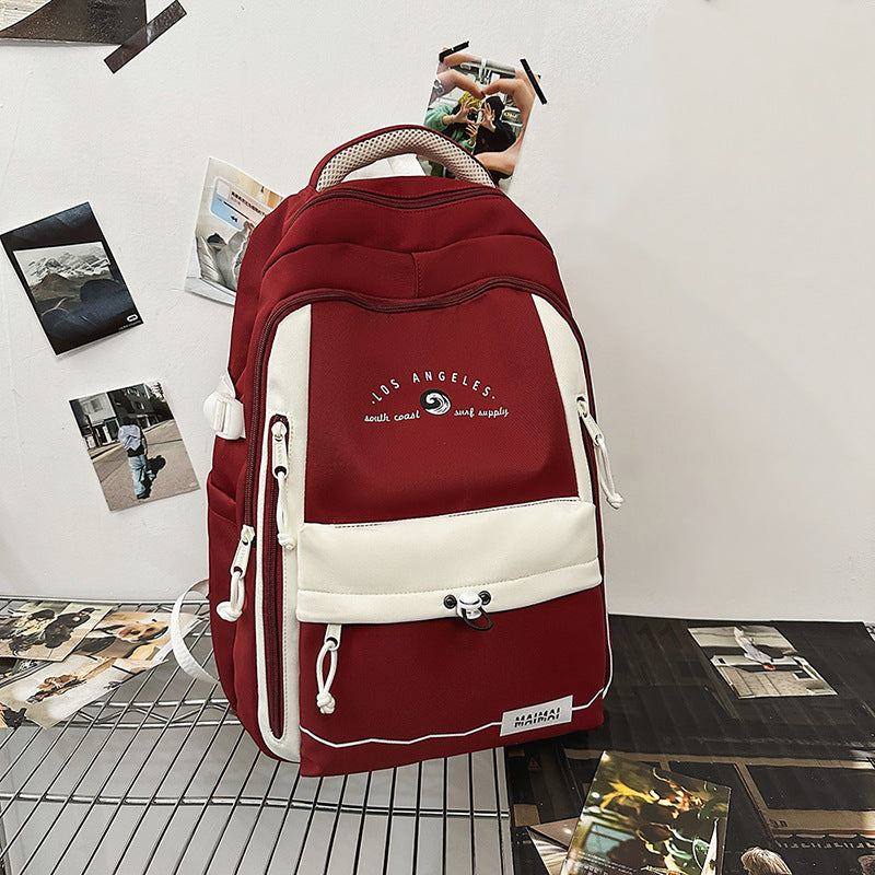 2025 new forest-inspired, high-style, large-capacity, durable, color-blocked backpack for middle and high school students, college students, and travel