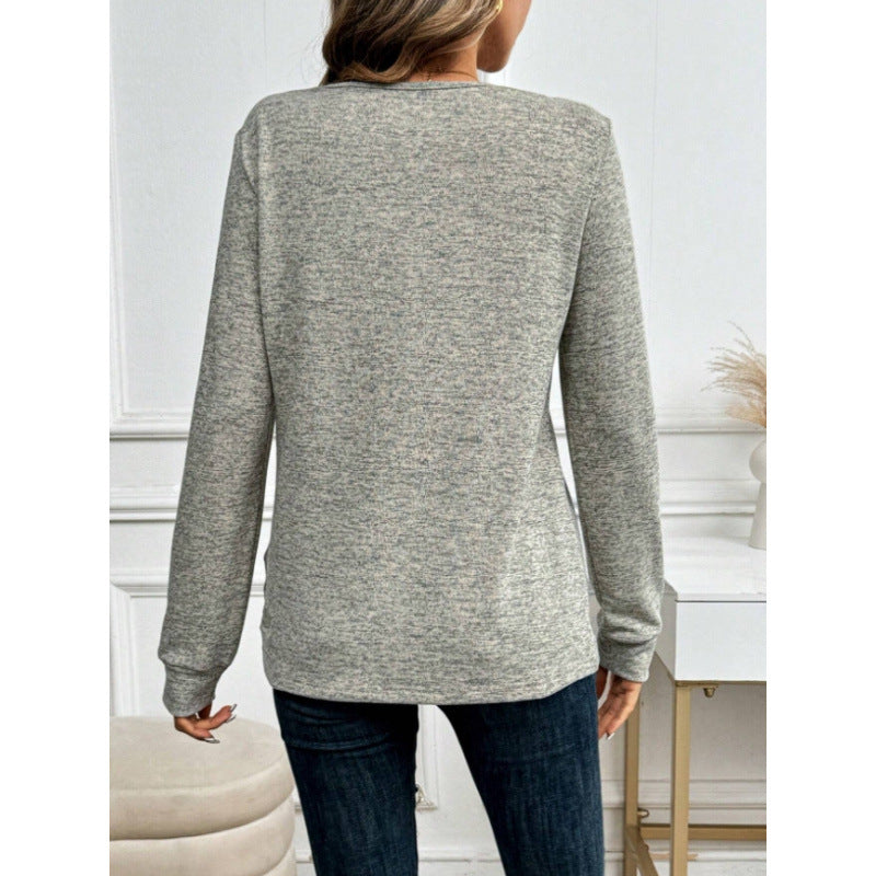 women's casual v-neck long sleeve knit top with decorative buttons - soft, comfortable cardigan shirt for everyday wear