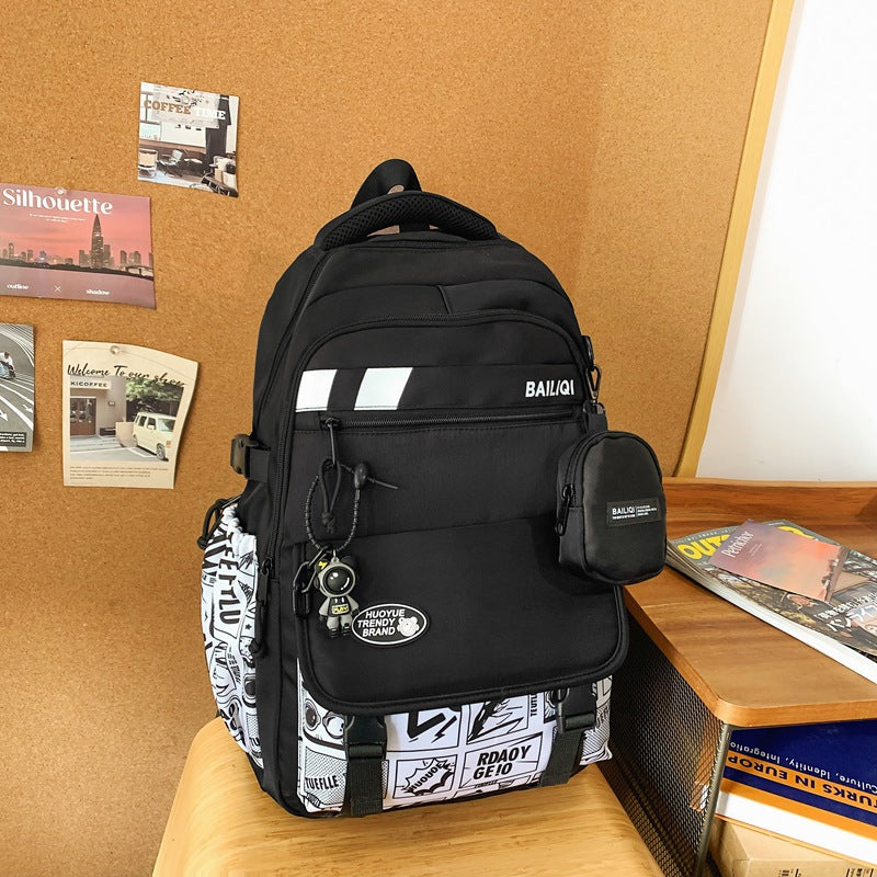 New trendy graffiti backpack - high-value anime cartoon design, large capacity, lightweight, waterproof student backpack