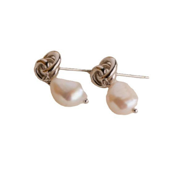 European and american cross-border fashion pearl pendant earrings, vintage knotted earrings, unique design, simple and versatile jewelry