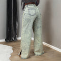 Fashionjeans women's high waist acid washed distressed slit wide leg pants cross-border retroloosemop denim women's pants