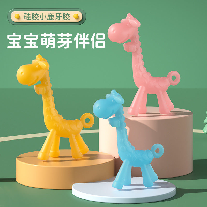 English suction card packaging baby giraffe molar stick liquid silicone toothpaste food grade baby anti-eating hand biting glue