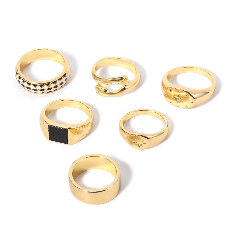 Wholesale alloy ring sets: cross-border gold-plated eight-pointed star jewelry, niche light luxury stackable hand jewelry, and trendy ins-style finger rings
