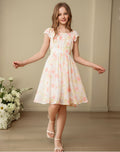 New girls' floral print dress - princess style, ruched waist, slim fit, fashionable kids' dress, beach dress