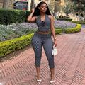 European and american style export sporty streetwear women's polka dot print pants set - halter top and skinny leggings two-piece outfit