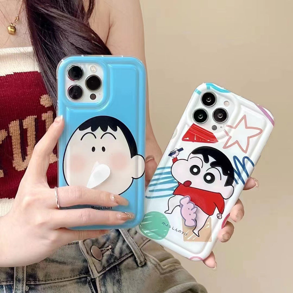 Photo frame airbag compatible with apple 16 pro, cartoon shin-chan soft case, iphone xr rotating snot phone protective cover