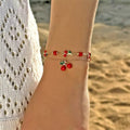 fashion best-selling red cherry anklet suit women's summerfashion small fresh red dripping oil anklet jewelry