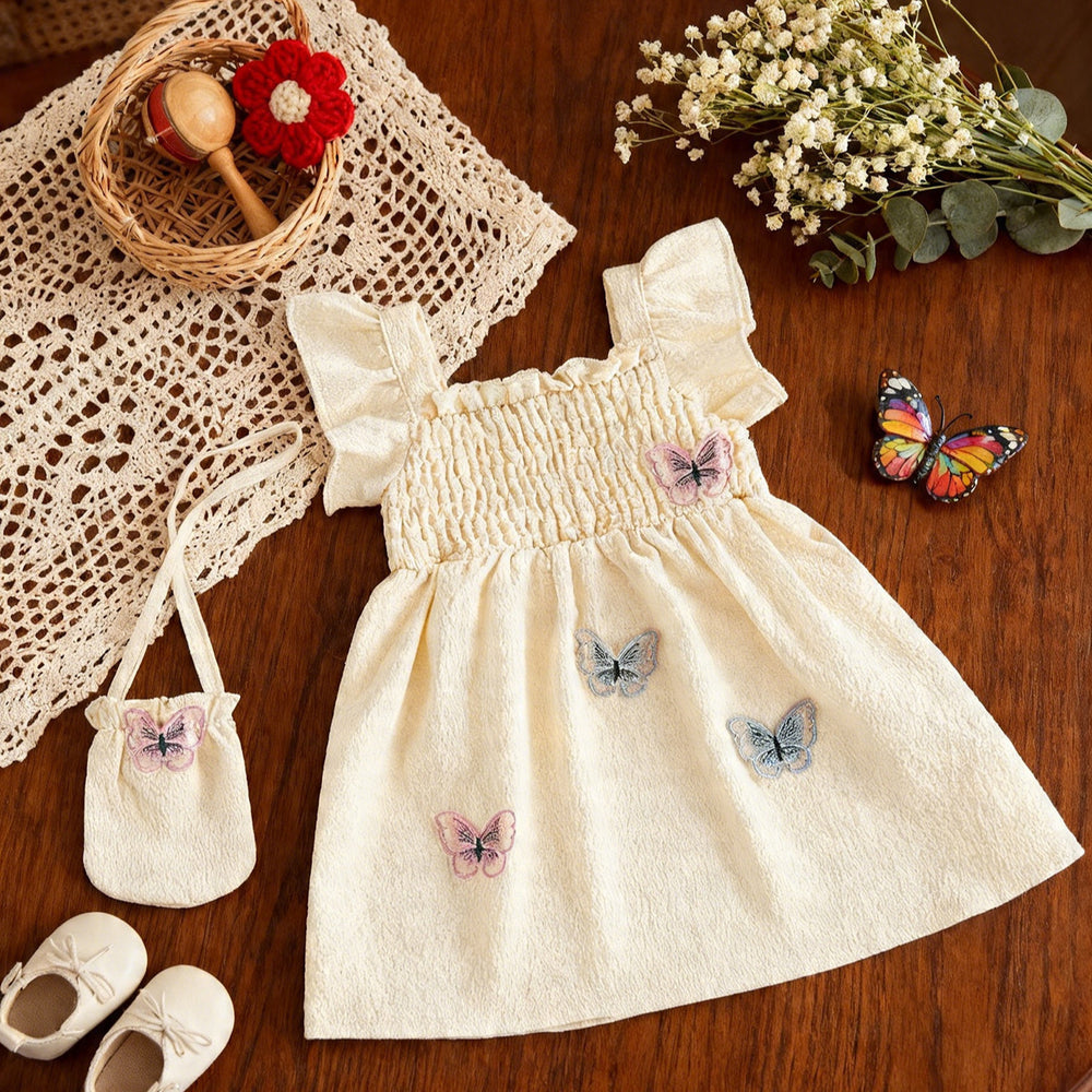 Girls' ruffle sleeve butterfly bag dress