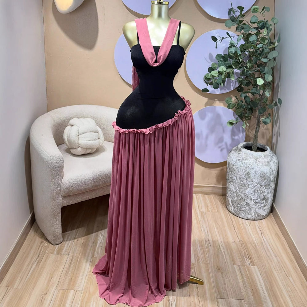 Fashion cross-border women's clothing  summer new sexyeleganttube top fungus edge pleated long suspender dress
