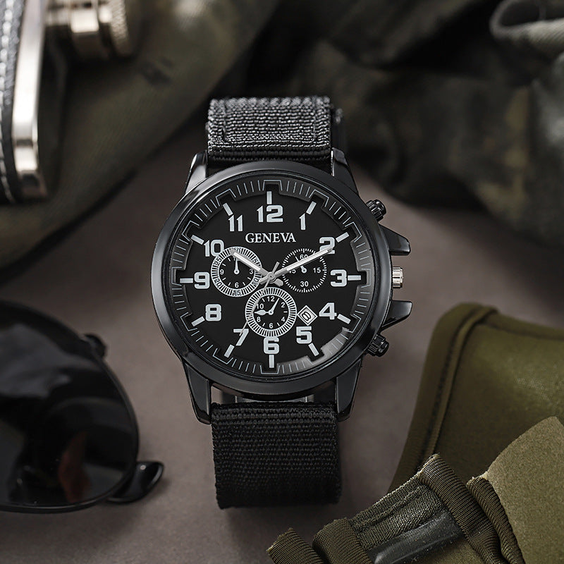 new fashion versatile military quartz watch - date display nylon strap men's stylish fashion watch