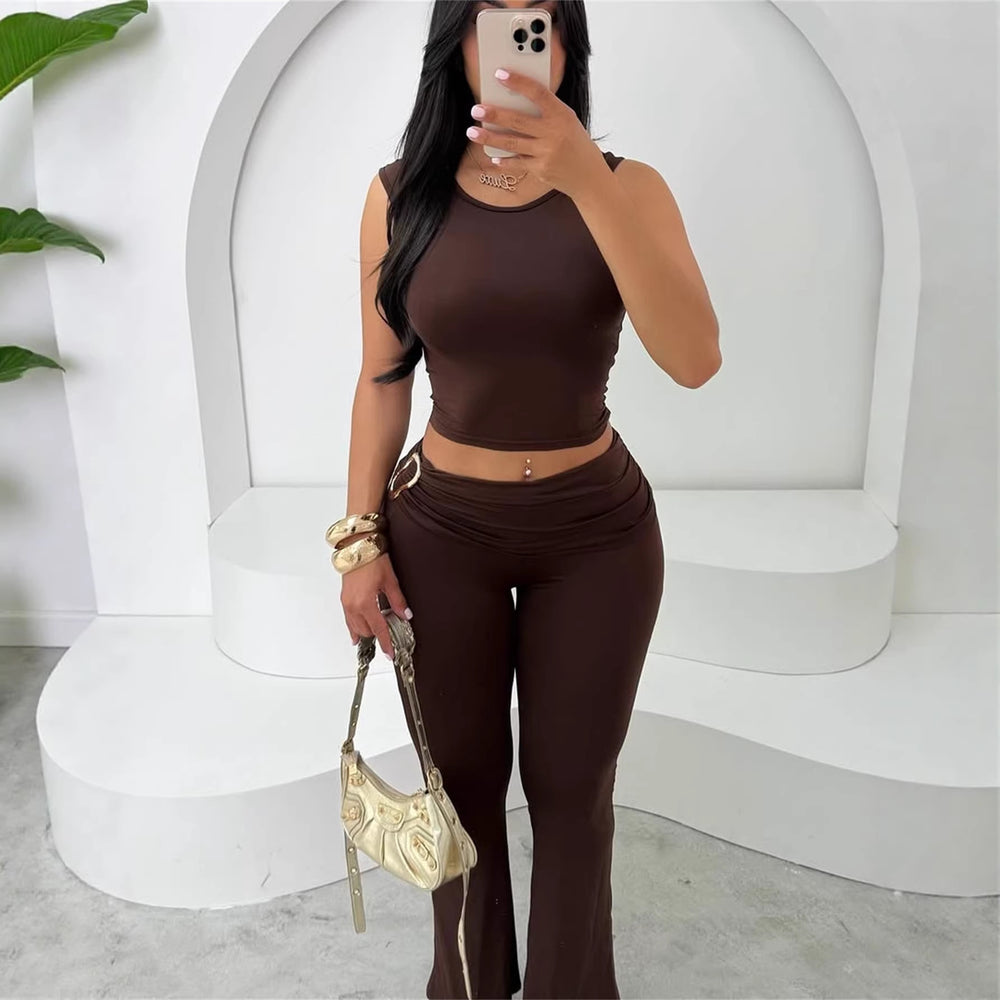 summer new arrivals:  european & american style women's crop top sleeveless bodysuit and bodycon leggings set