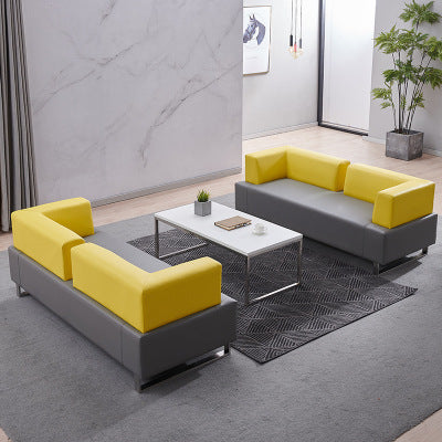 Casual office sofa coffee table combination, reception room, rest area, genuine leather sofa, three-slot sofa combination
