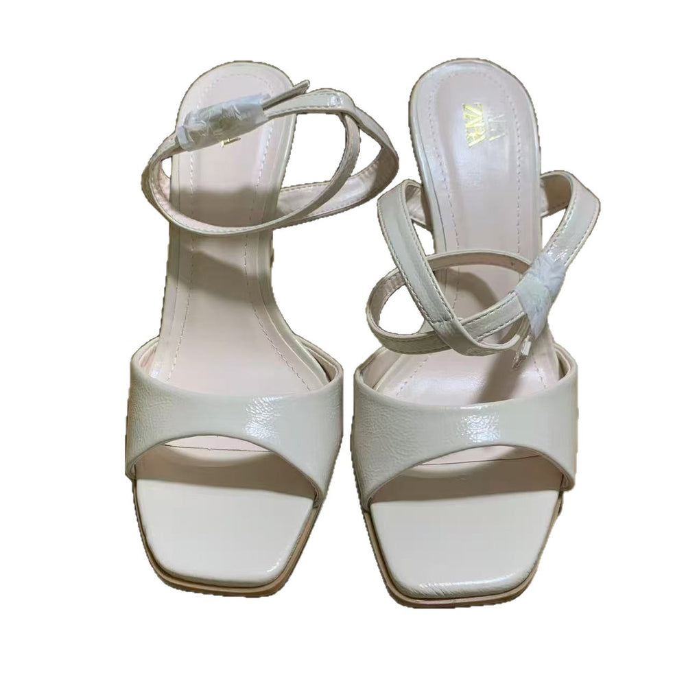 Za's 2025 new collection: unique square-toe white open-toe sandals for women - french chic, minimalist, stiletto heel, single strap