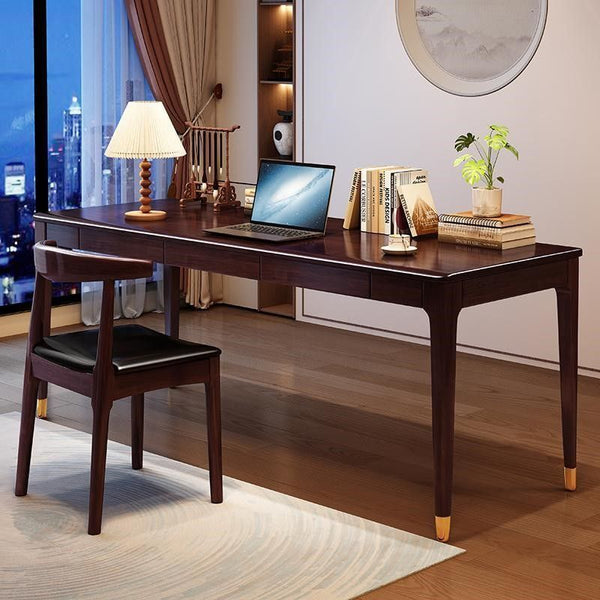 New Chinese-style solid wood long desk, home office table and chair combination, modern simple computer desk, study simple workbench