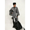 cross-border fashion women's winter coat: elegant solid color wool blend cape with tie waist
