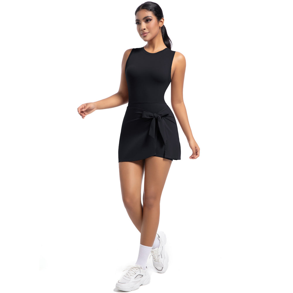 European and american new backless nude feel yoga bodysuit tennis skirt outdoor sports running skirt women's fitness bodysuit